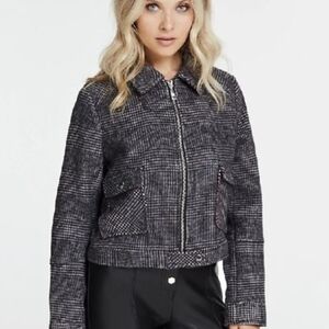 GUESS Black Plaid Bomber Jacket